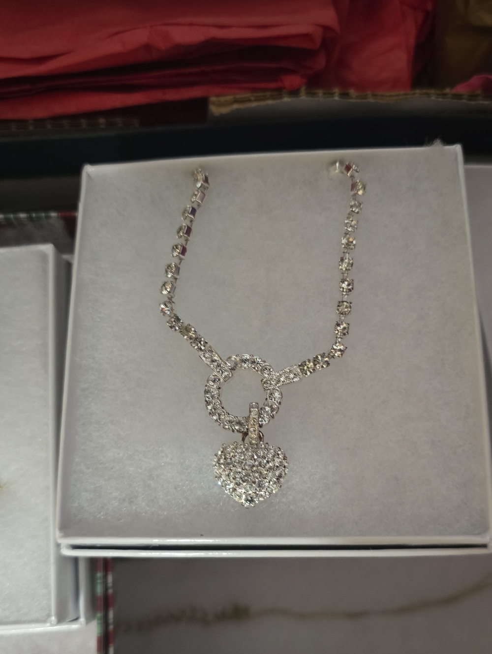 Silver Crystal Heart Pendant Necklace - Sparkling Tennis Chain